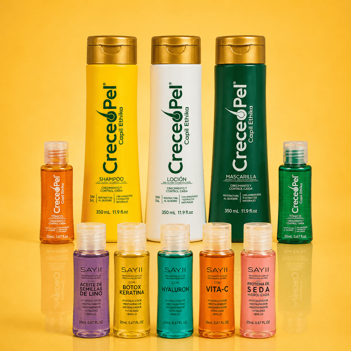 Combo KIT Crecepel 350 ml + KIT Cóctel Ampollas Hyaluron Complex – Tratamiento Crecimiento y Reparador Capilar - SAYII