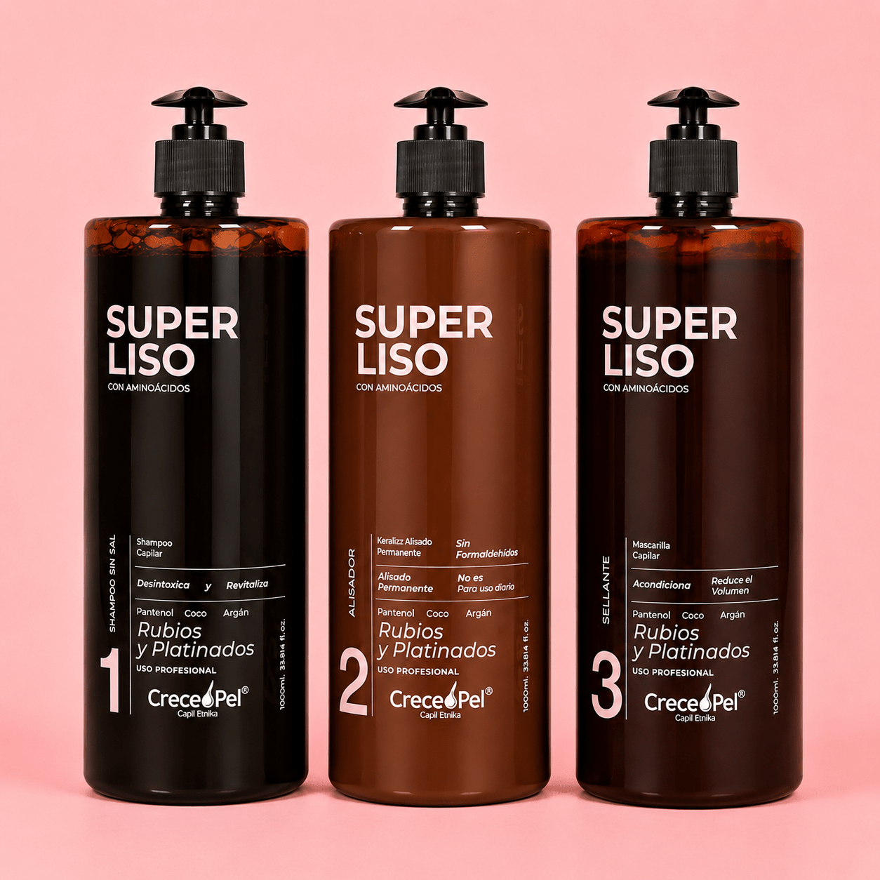 Combo Super Liso Aminoácidos Rubios y Platinados 1000ml + Ampollas Coctel Hyaluron – Tratamiento Alisador y Reparador Capilar - SAYII