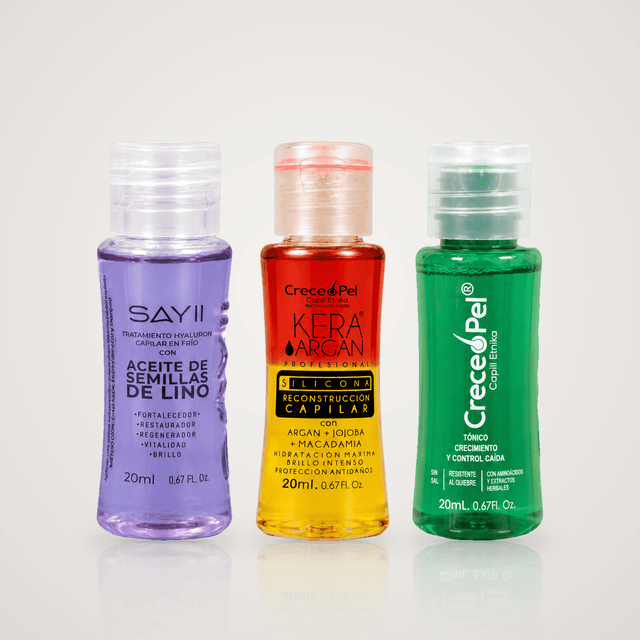 Combo Ampollas Milagro Semillas de Lino + Crecepel + Kera argan Bifasica Anticaída, Fuerza y Brillo - SAYII