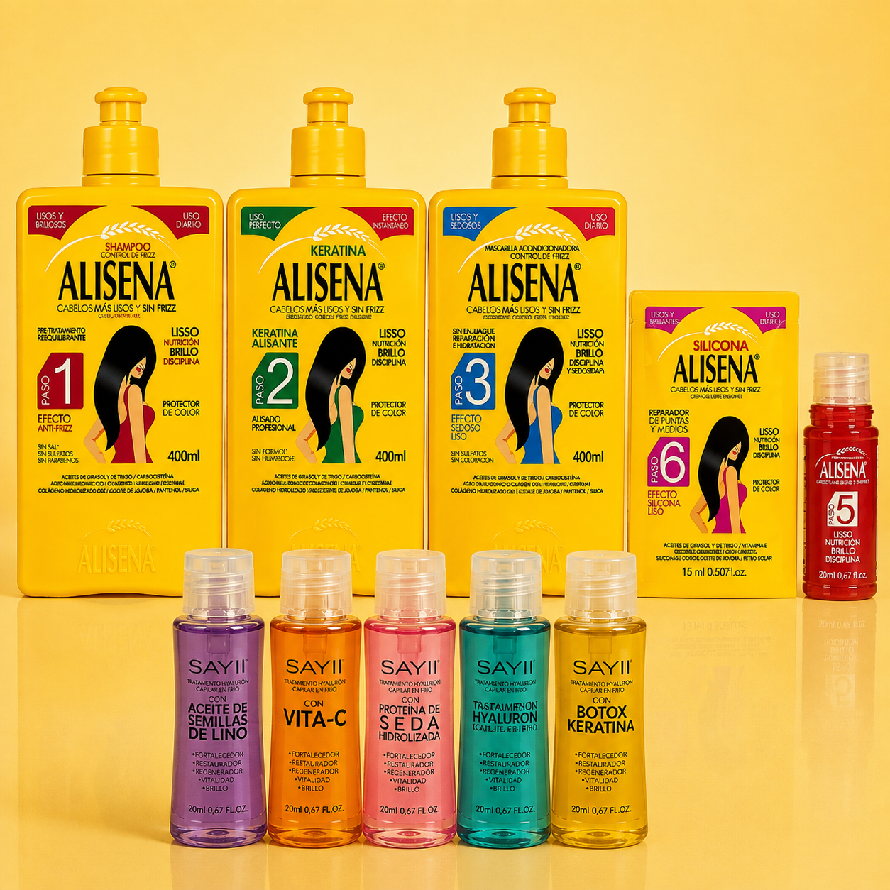 Combo KIT Alisena 400ml + KIT Cóctel Ampollas Hyaluron Complex – Alisado duradero y restauración intensiva